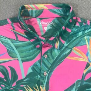 Chubbies Polo Shirt Mens XL Pink Tropical Hawaiian Floral Vibrant Stretch Golf